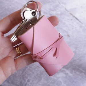 Pastel Pink Mini Leather Journal Keyring