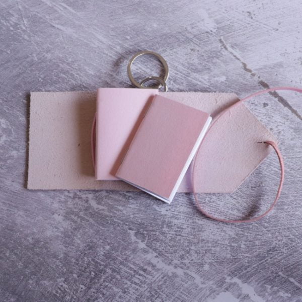 mini journal keyring - pastel pink colour with notebooks