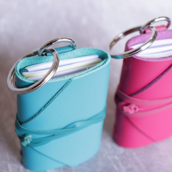 mini journal keyring - teal and pink colour