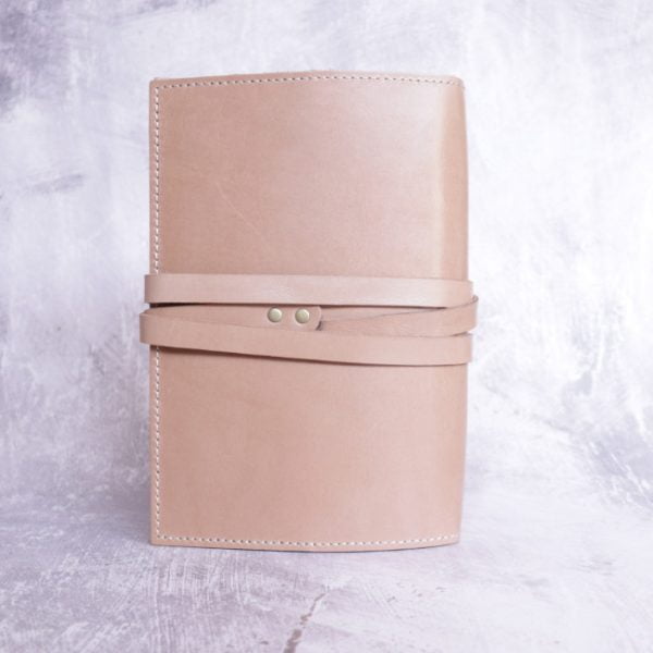 veg tan leather buff nude A5 journal with tie - back