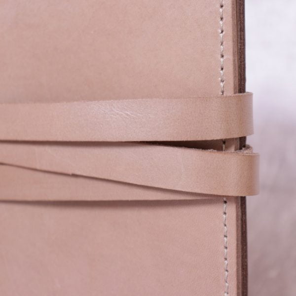 veg tan leather buff nude A5 journal with tie - detail