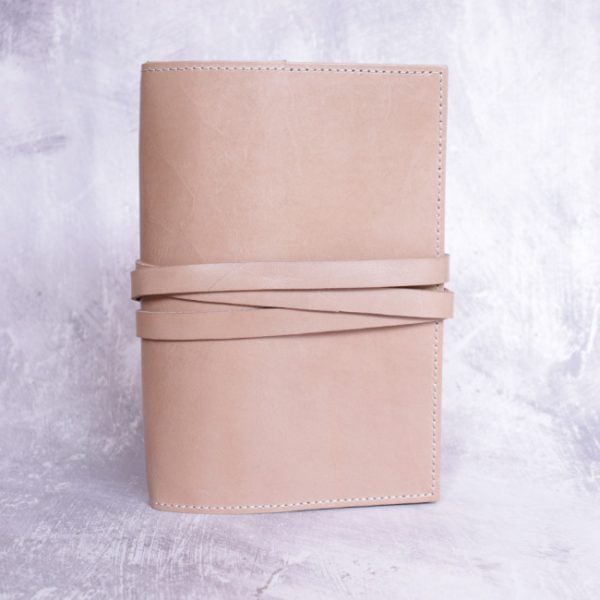 veg tan leather buff nude A5 journal with tie - front
