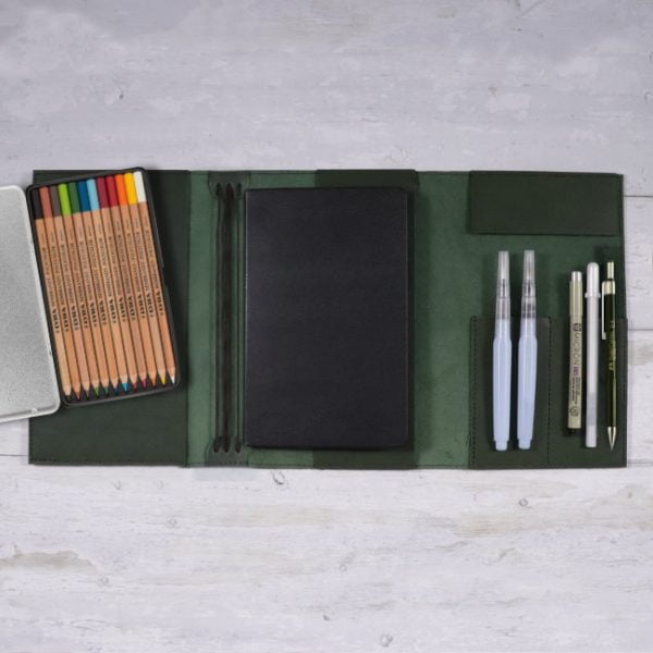 leather travel cover and art set Forest inclusions WC-Pencils