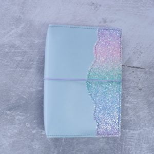 SALE – A5 Pastel Blue Leather & Glitter Cover WAS $176