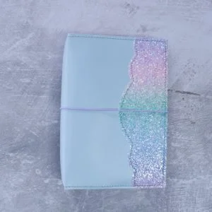 SALE – A5 Pastel Blue Leather & Glitter Cover WAS $176