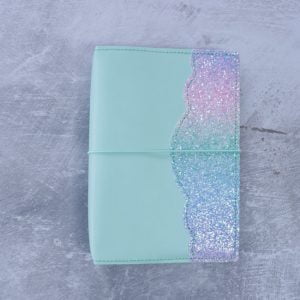 SALE – A5 Pastel Mint Leather & Glitter Cover WAS $176