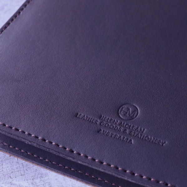 leather cover deboss logo detail