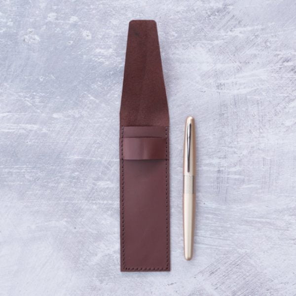 single pen case sleeve brown leather open