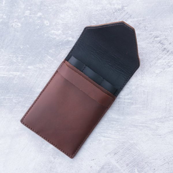 triple pen case brown black leather open