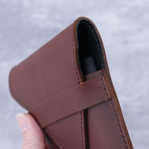 triple pen case brown black leather side