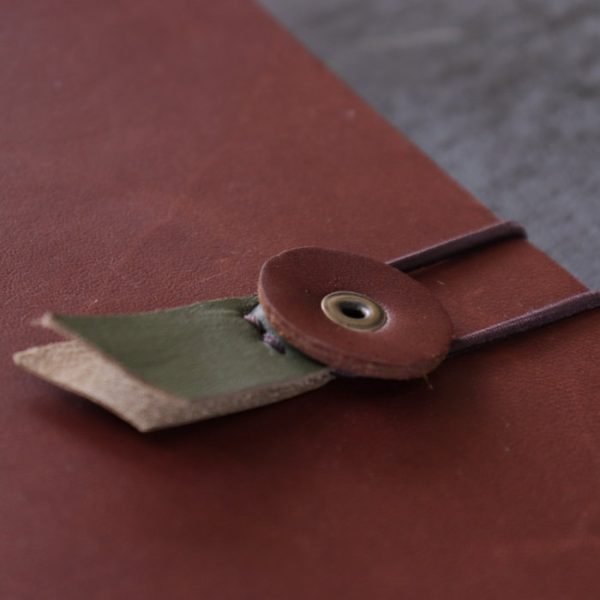 A5 leather notebook sketchbook closure close up