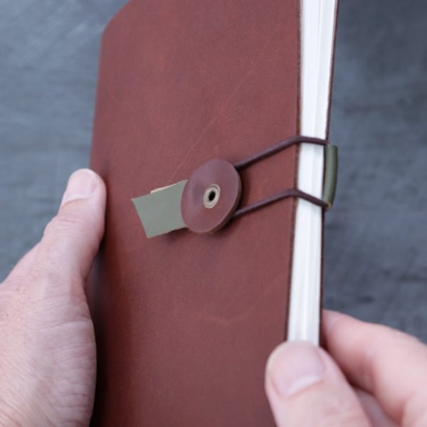 A5 leather notebook sketchbook side view