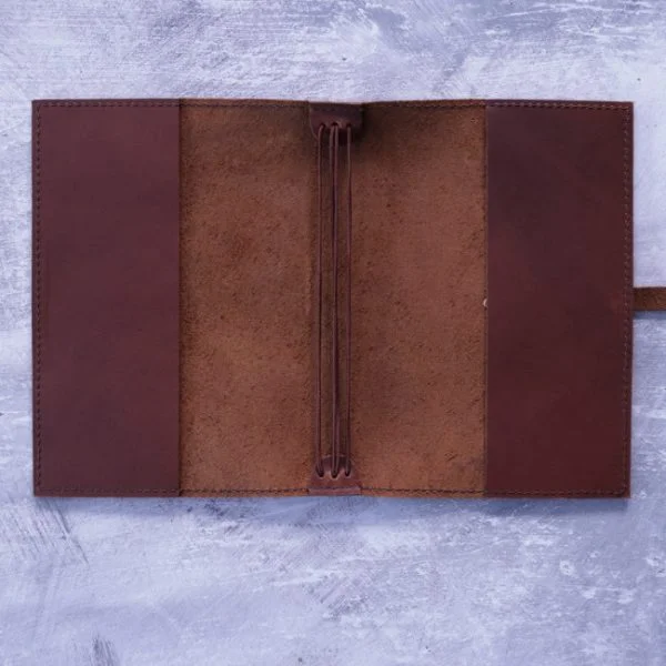 Cognac leather journal cover with tie -