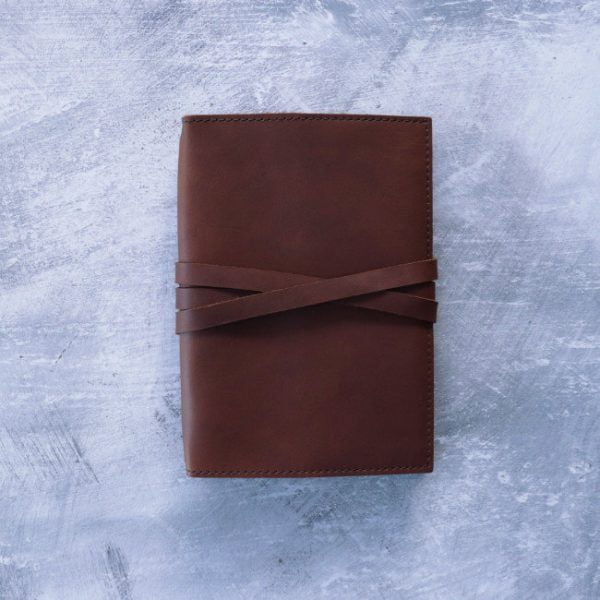 Cognac leather journal cover with tie