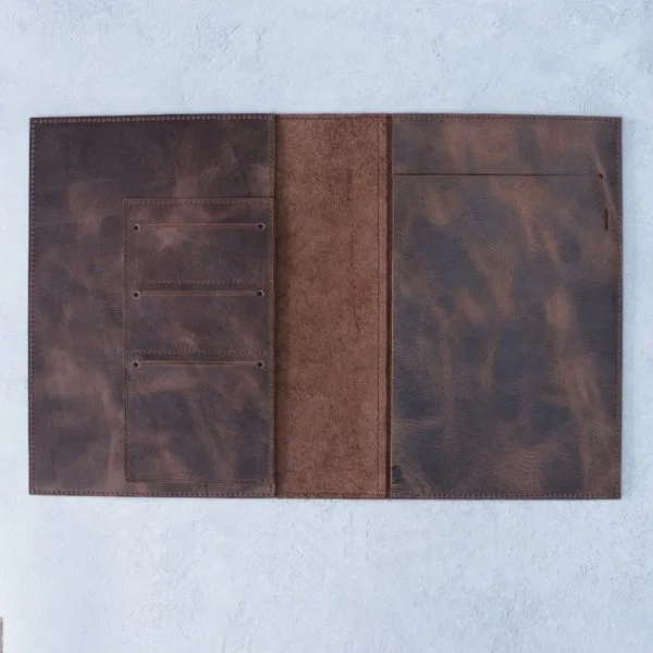 Antique brown - A4 leather folio - inside