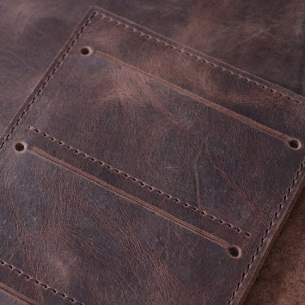 Antique brown - A4 leather folio - pockets