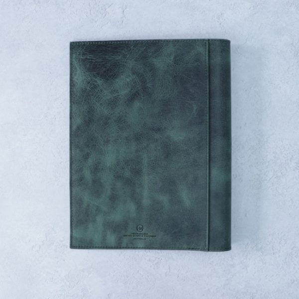 Antique teal - A4 leather folio - back