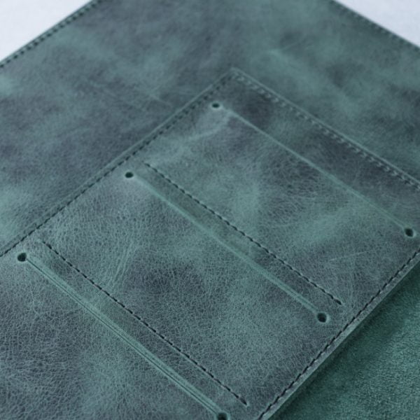 Antique teal - A4 leather folio - pockets