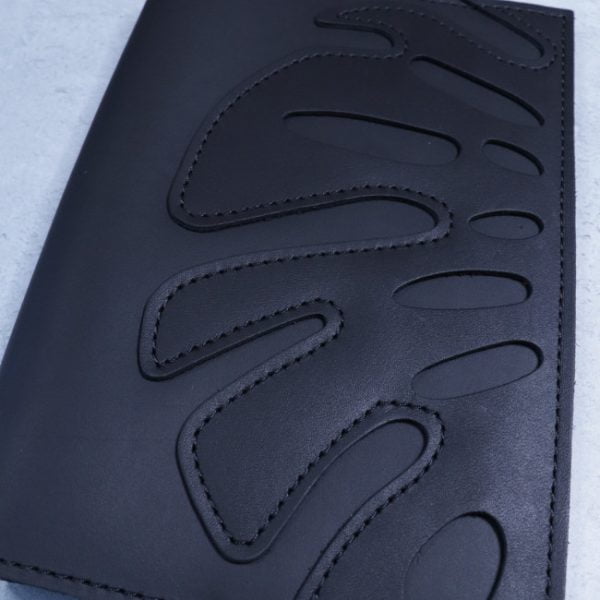 monstera black leather journal